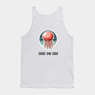 Cannonball Jellyfish Pun Seas the Day Tank Top